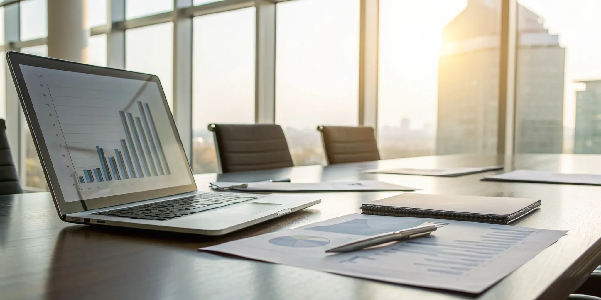 Laptop with financial charts and documents for managing ASC 606 franchise fees.