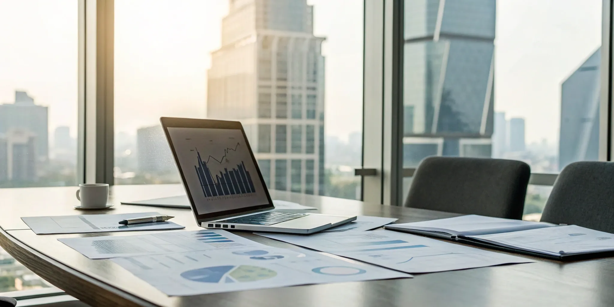 Laptop with audit reports used for planning the change of an audit firm every 5 years.