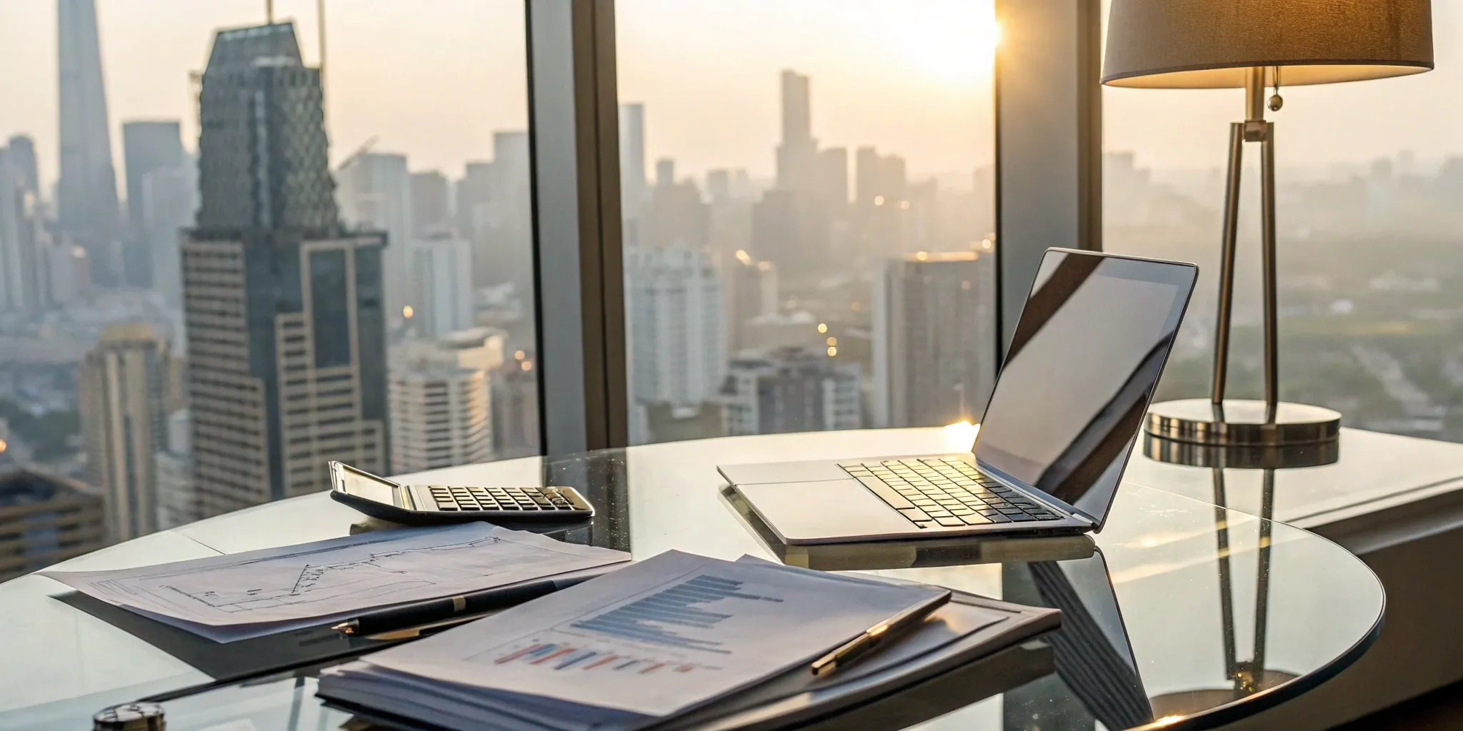 Audit reports and a calculator on a desk for analyzing the cost of a public company audit.