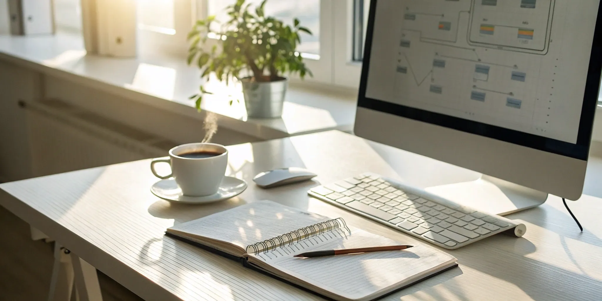 A workspace with a computer for managing software as a service tax compliance.