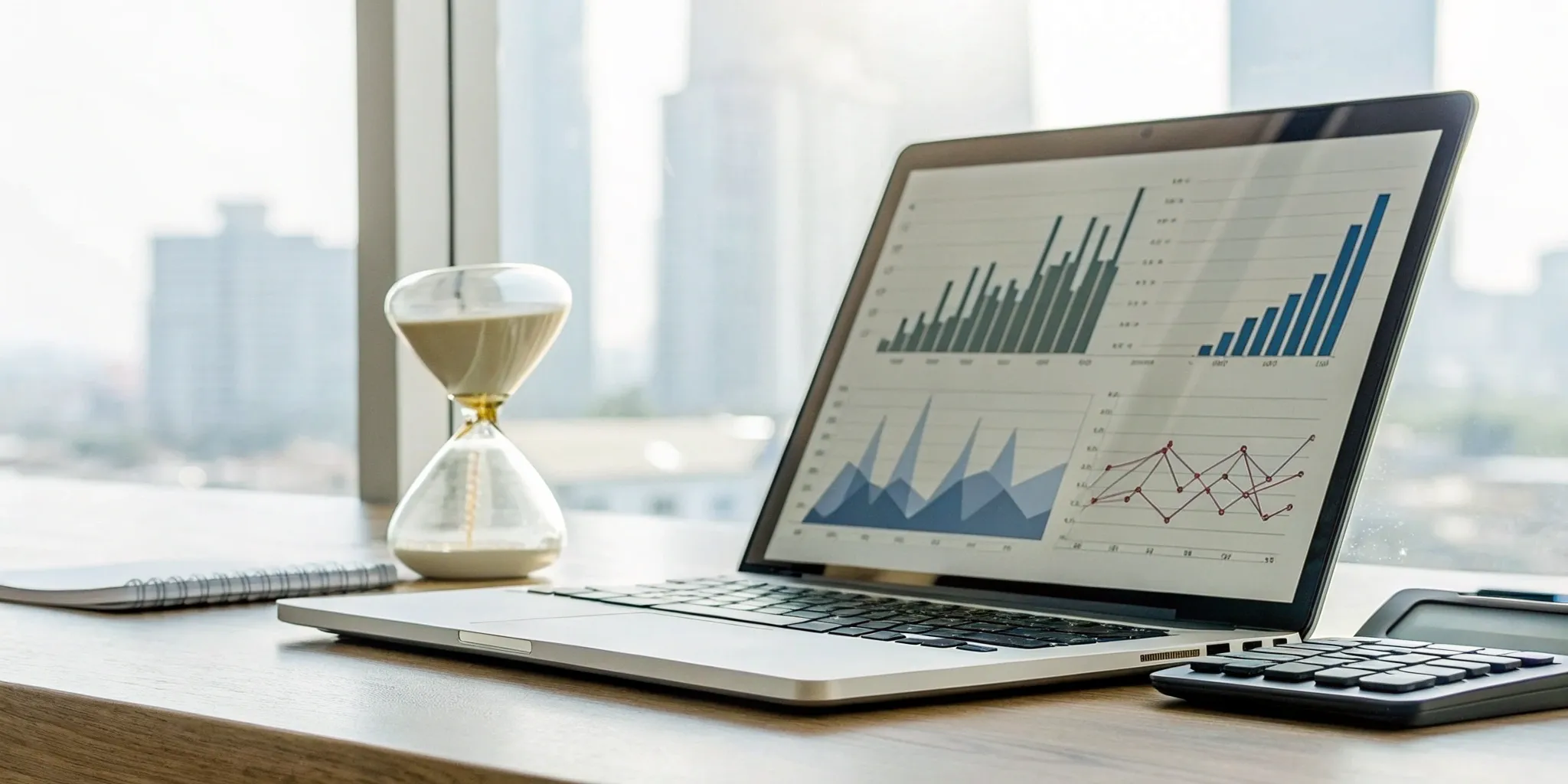 Laptop screen with charts showing ASC 606 revenue recognition for SaaS companies.