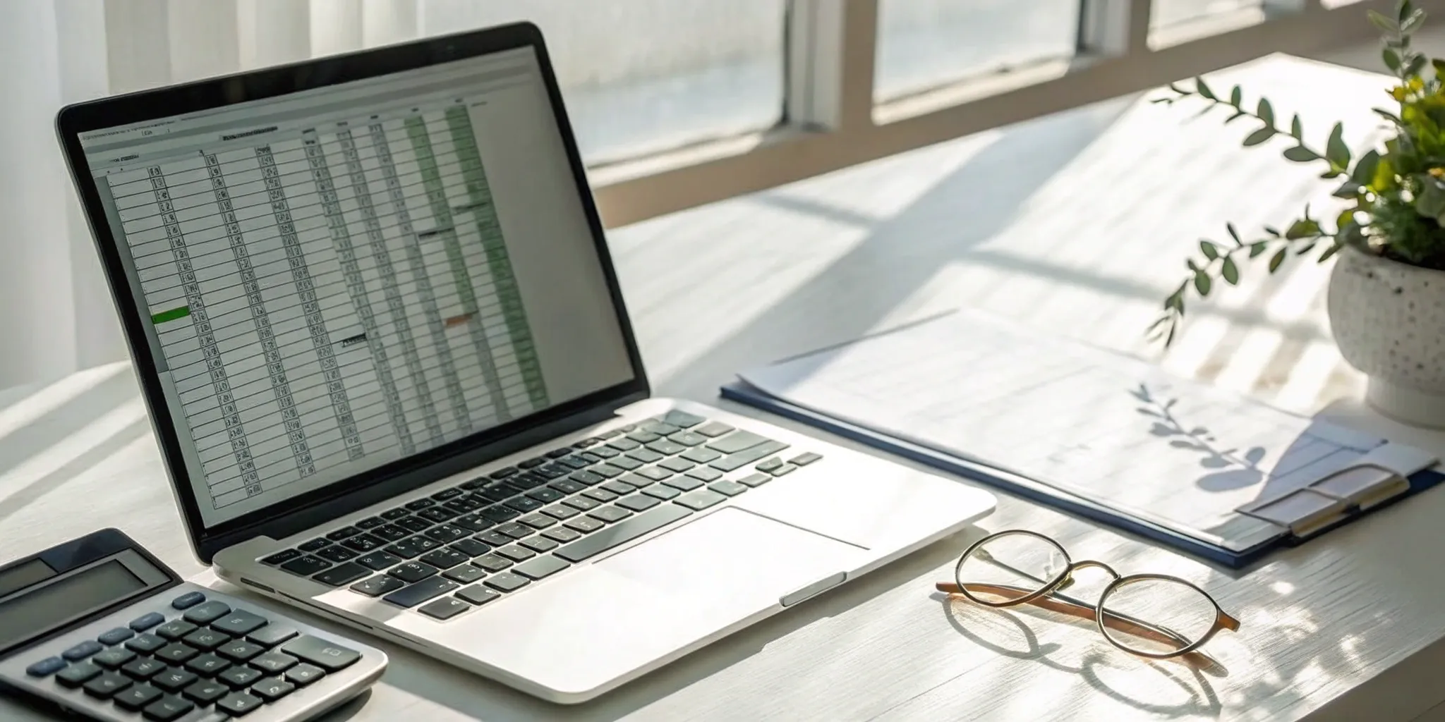 A desk with a laptop and documents for applying Companies Act accounting standards.