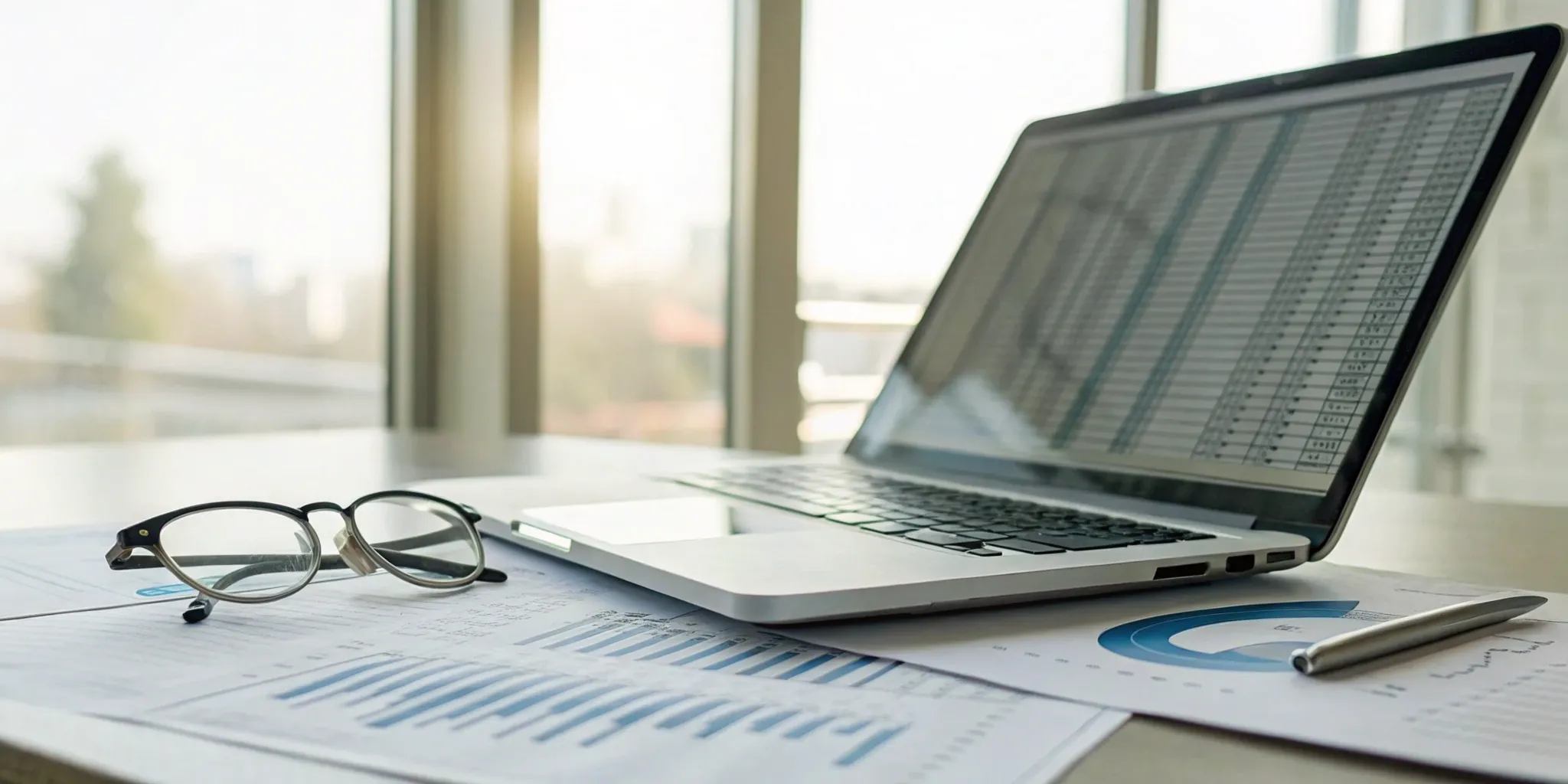 Financial audit data on a laptop screen at a PCAOB registered audit firm.