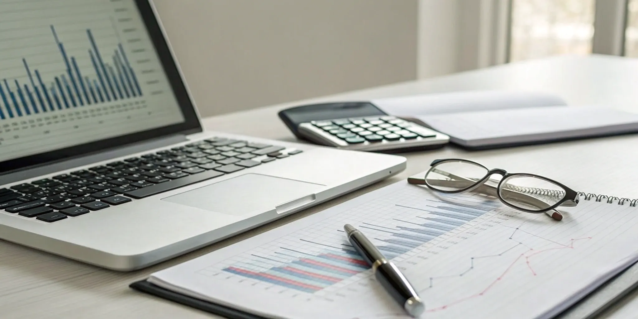 Reviewing financial statements on a desk to choose between audit and advisory services.