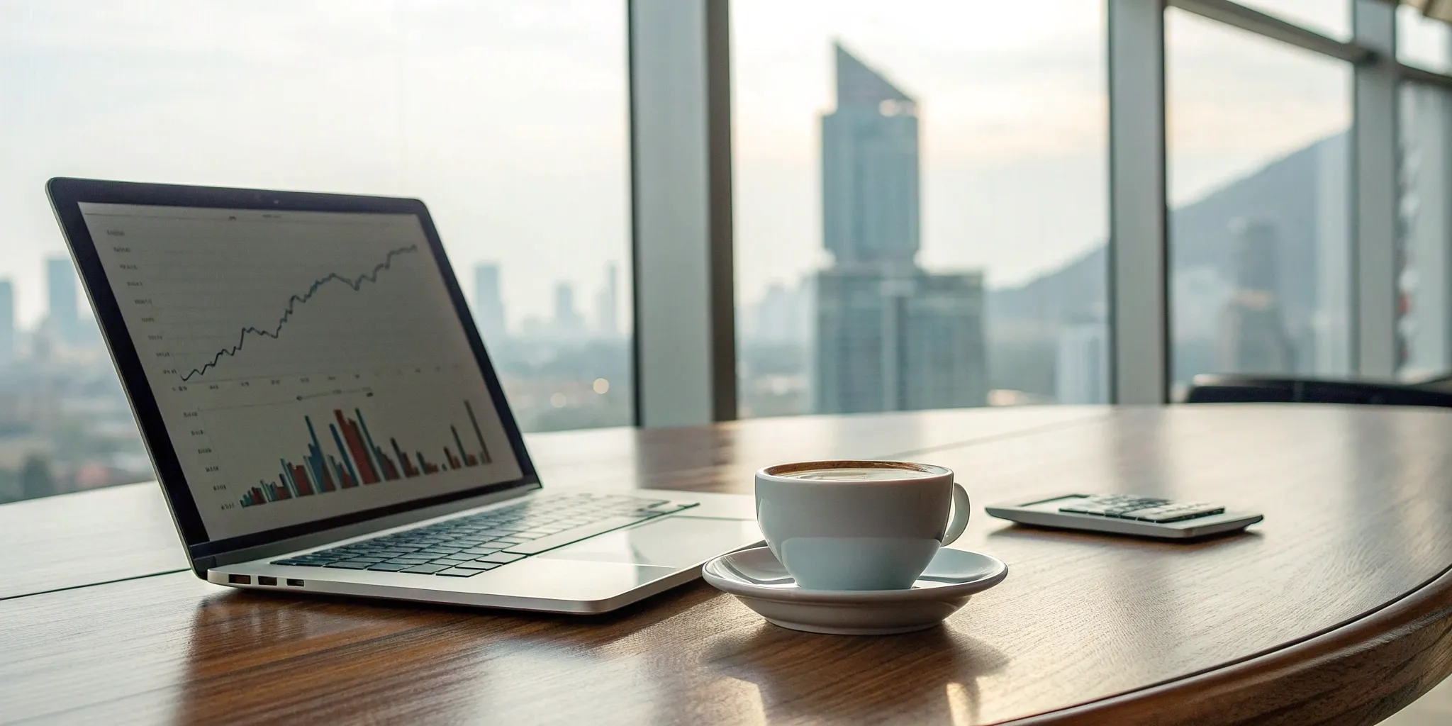 Outsourced tax advisory for corporations displayed on a laptop with financial charts.