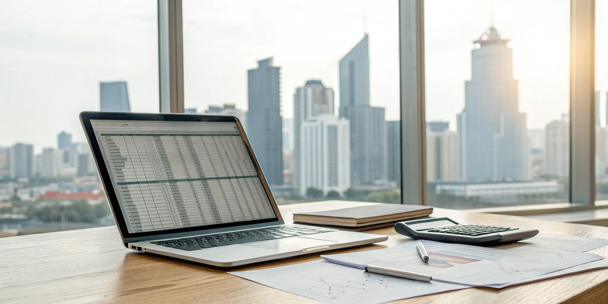 Corporate tax planning strategies on a laptop screen with a calculator and financial documents.