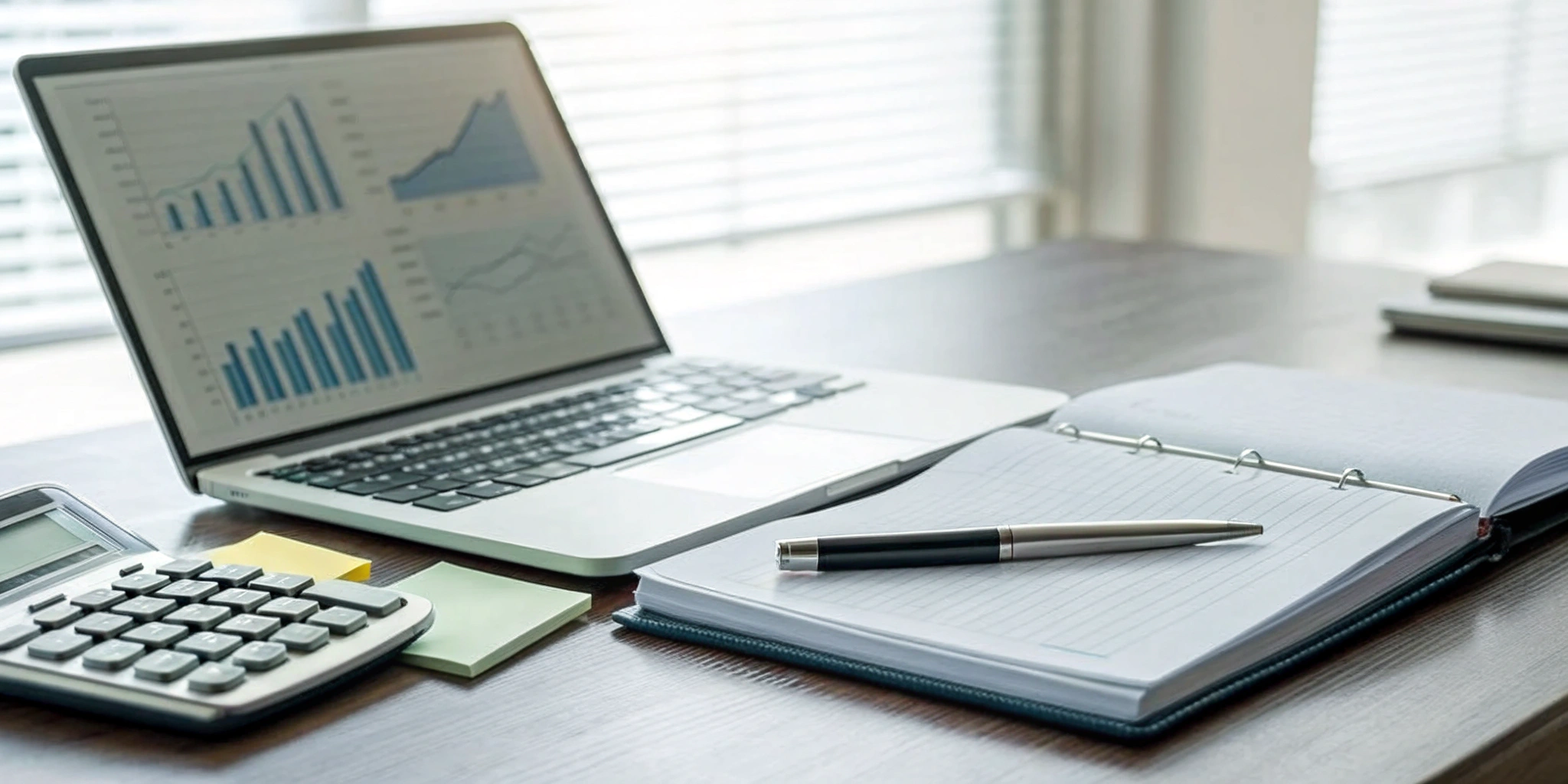 A calculator and laptop showing charts for a franchise fee accounting entry.