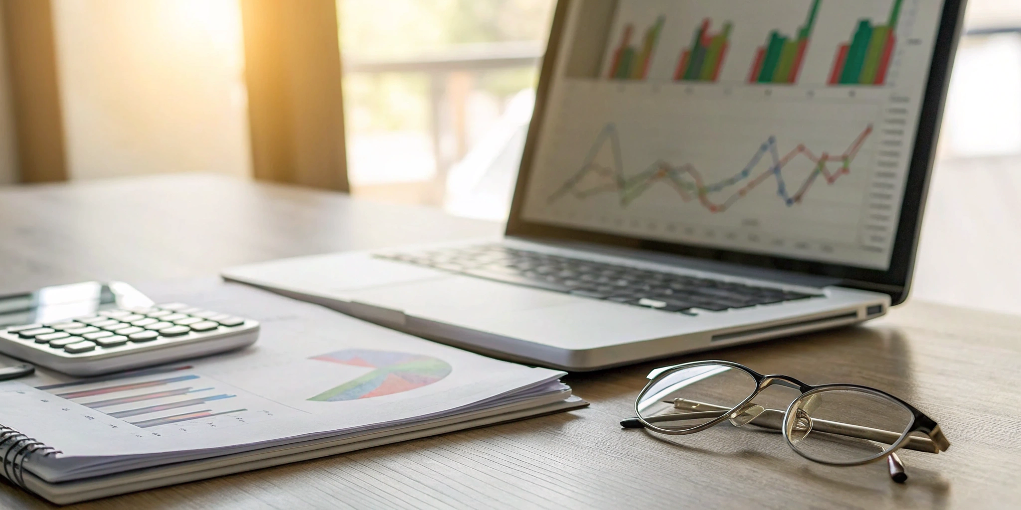 Preparing for a SaaS financial statement audit with charts on a laptop, a calculator, and documents.