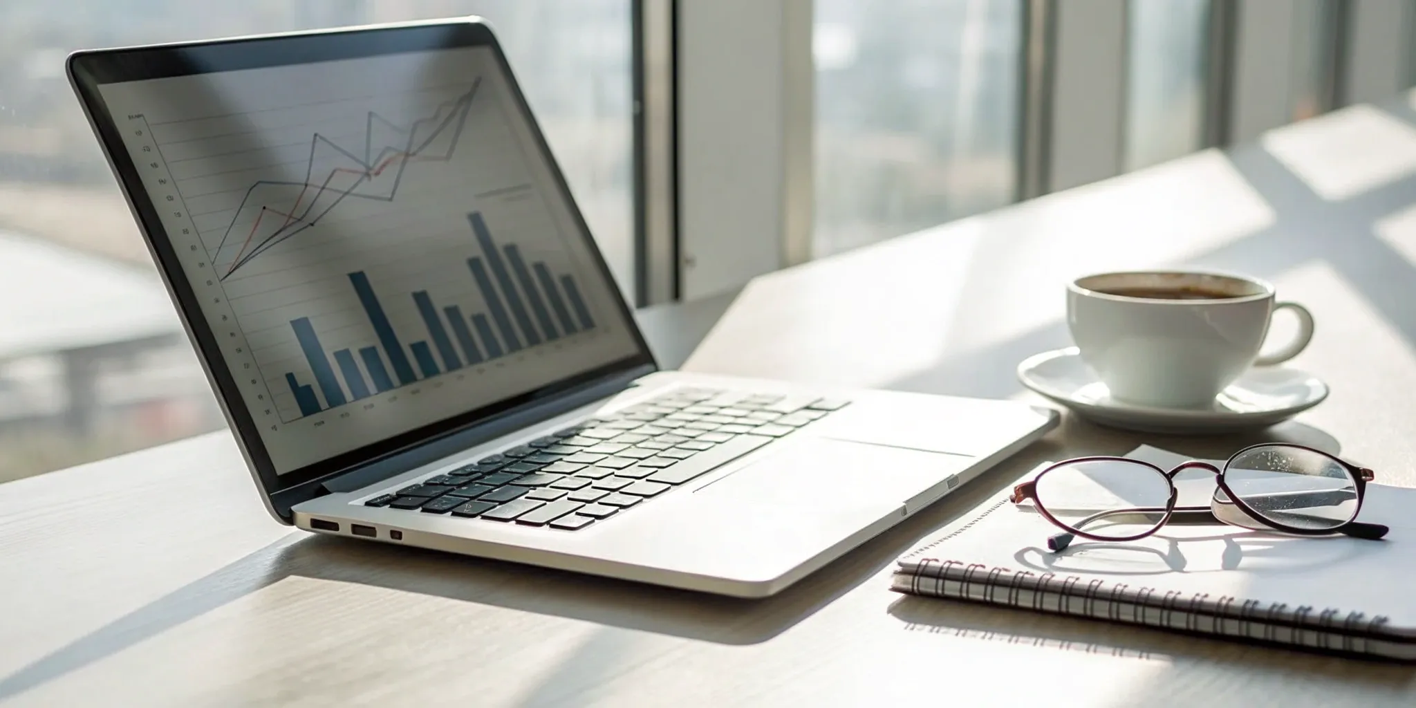 Laptop on a desk displaying financial charts from corporate accounting advisory services.