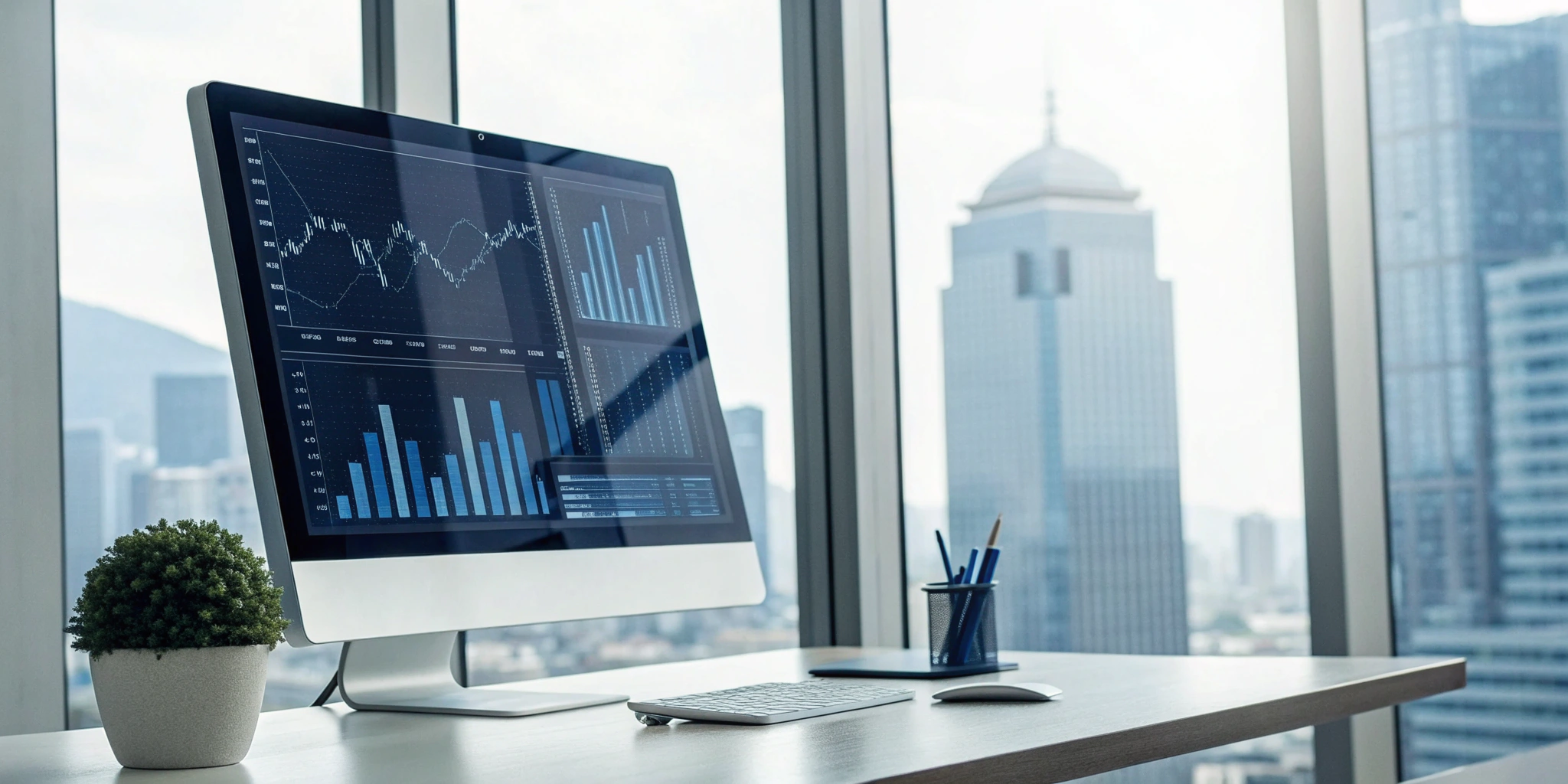 Computer with financial charts for a software company's PCAOB audit requirements.