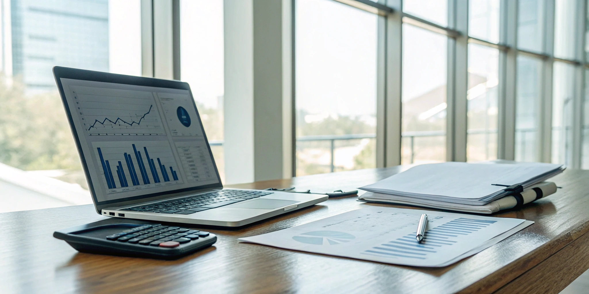 Financial documents and charts on a desk for a private company audit.