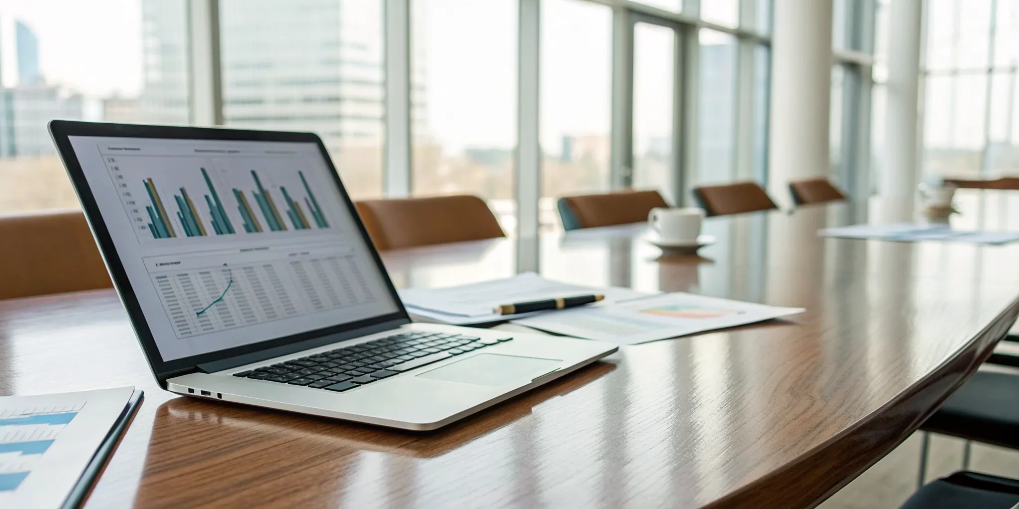 A PCAOB registered audit firm reviews financial charts on a laptop.