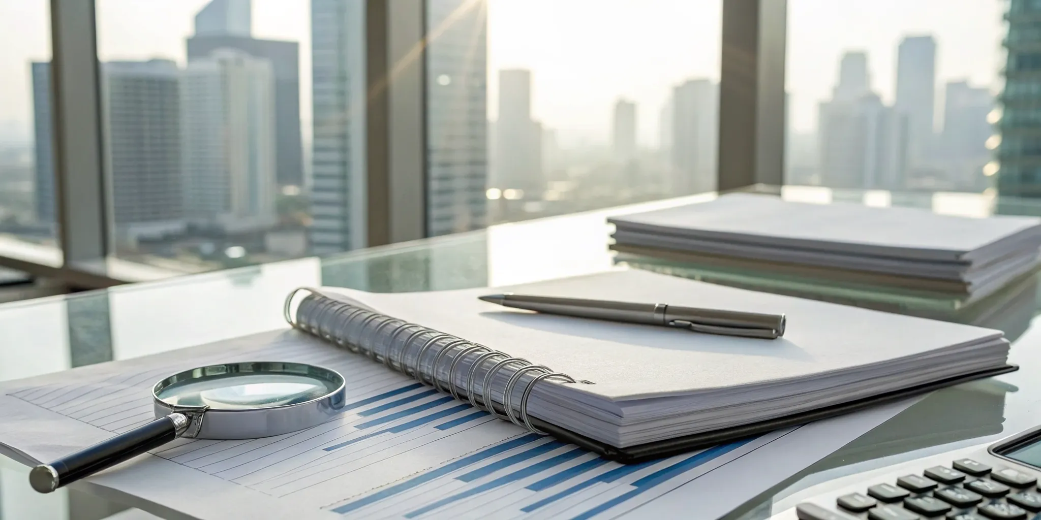 A magnifying glass reviewing audit documents for compliance with PCAOB standards.