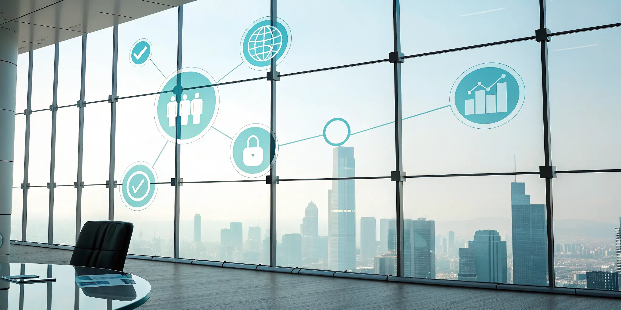 Digital icons showing the key steps of the SOX audit process in a modern office.