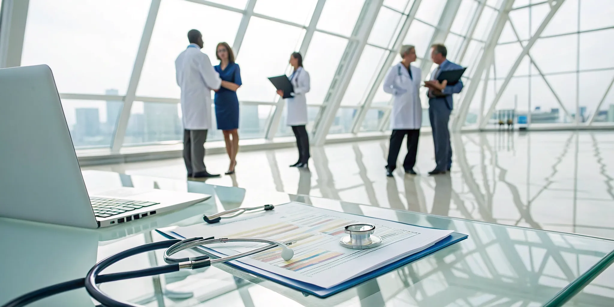 Healthcare professionals preparing documents for a healthcare organization audit.