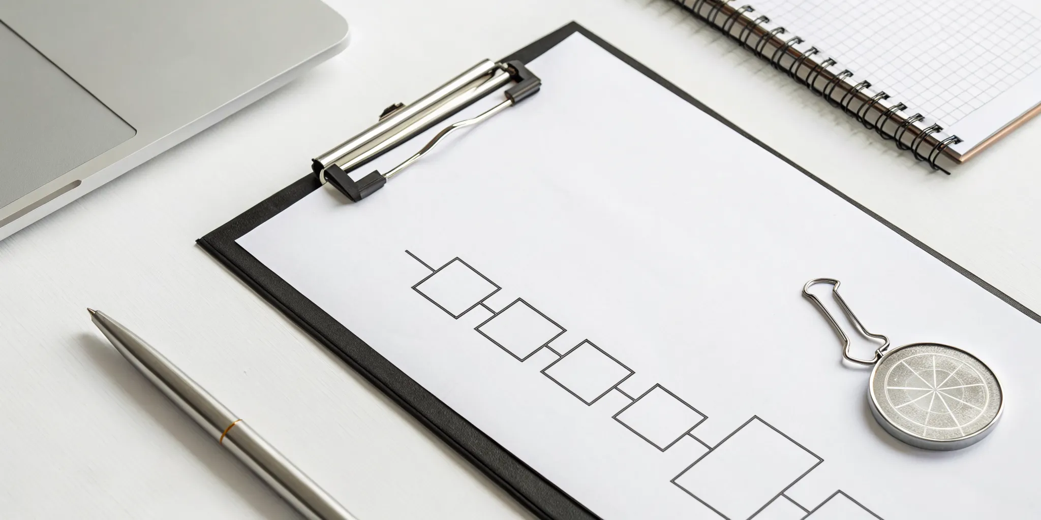 Clipboard with LLC reporting requirements checklist and a laptop.