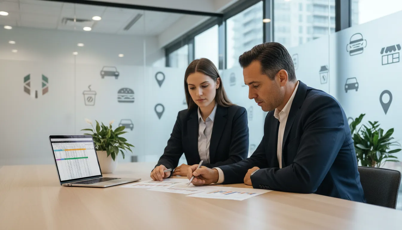 Multi-unit operator reviewing franchise fee amortization schedules