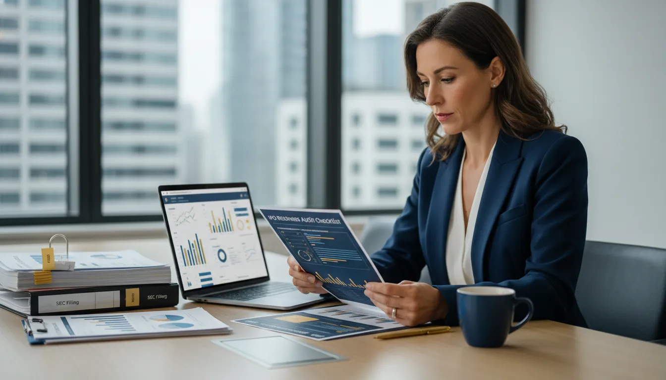 CFO reviewing an IPO readiness audit checklist