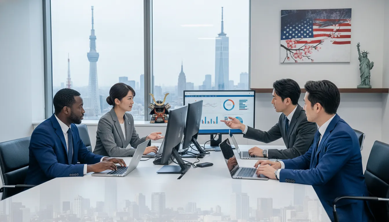 Bilingual Japanese and American accounting professionals collaborating